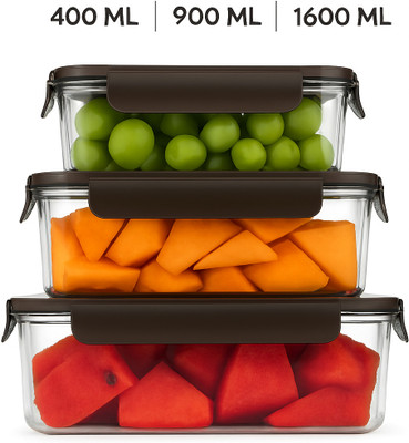 XQZMEE Plastic Cookie Jar  - 1600 ml, 900 ml, 400 ml(Pack of 3, Black, Transparent)