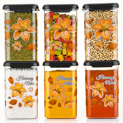 Mahadevent Plastic Grocery Container  - 1100 ml(Pack of 6, Orange, Black)