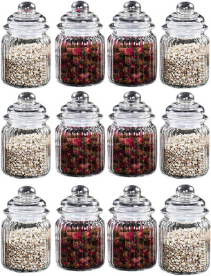 NAVPATH Glass Grocery Container  - 350 ml(Pack of 12, Clear)