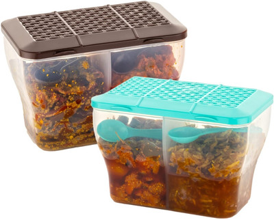hitu Plastic Utility Container  - 2000 ml(Pack of 2, Green, Brown)