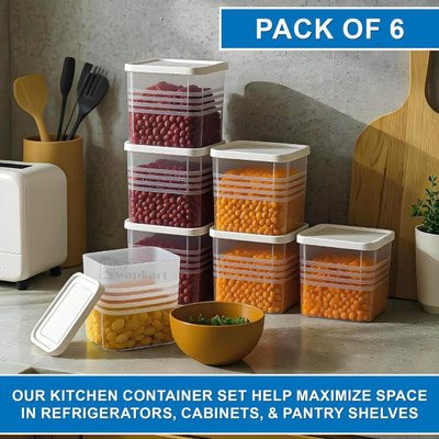 Preesky Plastic Fridge Container  - 800 ml(Pack of 6, White, Transparent)