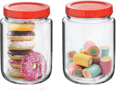 Glassbunny Glass Grocery Container  - 1500 ml(Pack of 2, Red)