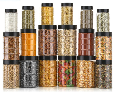 SHIVAYECOMM Plastic Grocery Container  - 1200 ml, 650 ml, 350 ml(Pack of 12, Transparent)