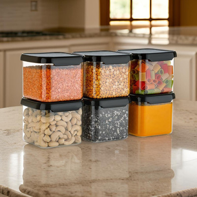 RABBITO Plastic Fridge Container  - 500 ml(Pack of 6, Black)