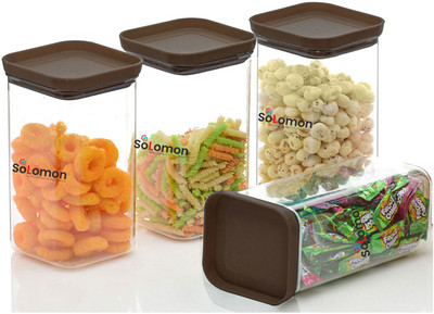 Solomon Plastic Grocery Container  - 1100 ml(Pack of 4, Brown)