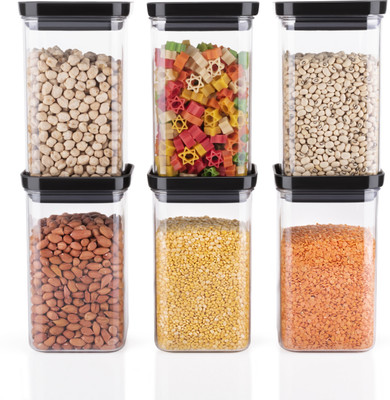 Linear Plastic Grocery Container  - 1100 ml(Pack of 6, Black)