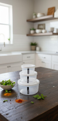 Joyful Plastic Grocery Container  - 2100 ml(Pack of 3, White)