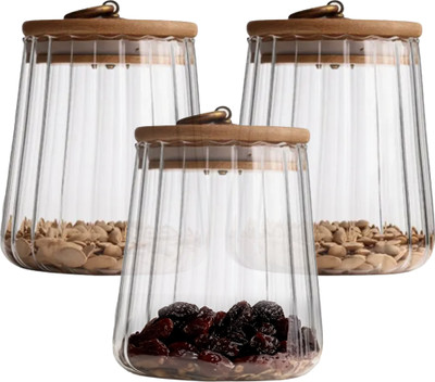 UMAI Glass Cookie Jar  - 620 ml(Pack of 3, Clear)