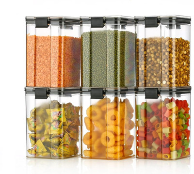NIEBLA Plastic Cereal Dispenser  - 1200 ml(Pack of 6, Black)