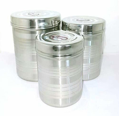 Liolis Steel Grocery Container  - 500 ml, 1 ml(Pack of 3, Silver)