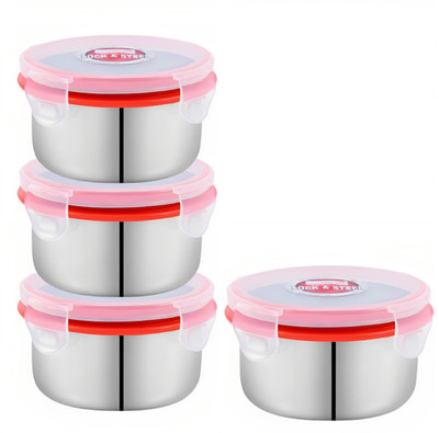 MBB Stainless Steel Fridge Container  - 350 ml(Pack of 4, Red)