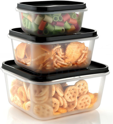 HELOVIA Plastic Fridge Container  - 700 ml, 1400 ml, 2400 ml(Pack of 3, Black)