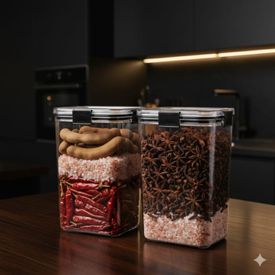 DYK Plastic Cookie Jar  - 1.2 L(Pack of 6, Black, Transparent)
