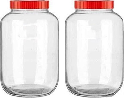 NAVPATH Glass Grocery Container  - 2000 ml(Pack of 6, Clear, Red)