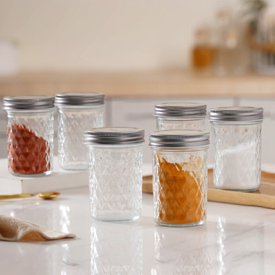 Nestasia Glass Grocery Container  - 250 ml(Pack of 6, Silver)