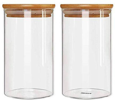 b7 Creations Glass Grocery Container  - 1050 ml(Pack of 2, Clear)