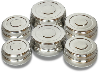 CALOPE Steel Utility Container  - 750 ml, 550 ml, 350 ml(Pack of 6, Silver)