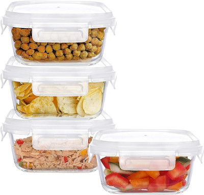 Cutting EDGE Glass Grocery Container  - 800 ml(Pack of 4, Clear)