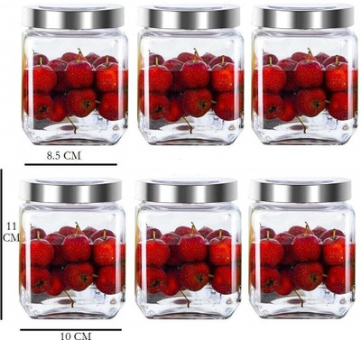 Hemtik Glass Grocery Container  - 500 ml(Pack of 6, Clear)