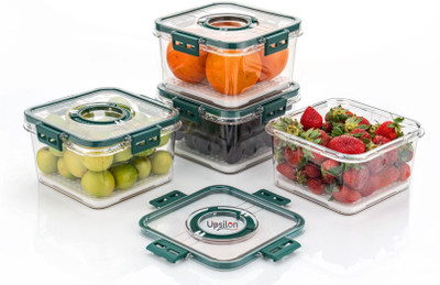 UPSILON Plastic Fridge Container  - 1100 ml(Pack of 4, Green)