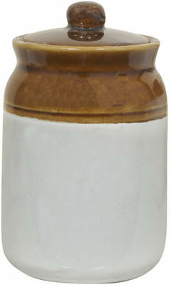 Raj Royal Ceramic Pickle Jar  - 1 L(White, Brown)