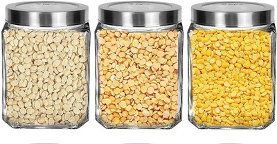 AAnami Glass Grocery Container  - 600 ml(Pack of 3, Transparent)