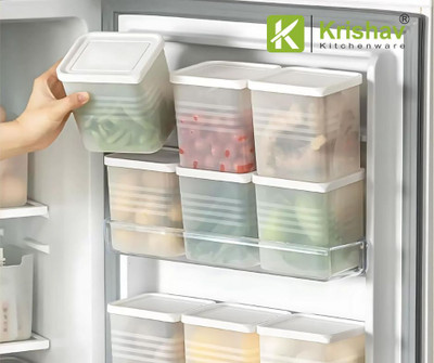 krishav Plastic Fridge Container  - 1100 ml(Pack of 6, Off White)