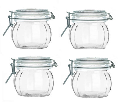 IndusBay Glass Cookie Jar  - 500 ml(Pack of 4, Clear)