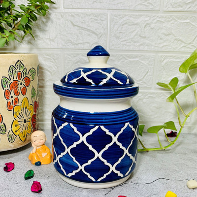 HomeFrills Ceramic Utility Container  - 1000 ml(Blue)