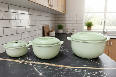 Nataaraaa Polypropylene Grocery Container  - 2500 ml, 1500 ml, 500 ml(Pack of 3, Light Green)