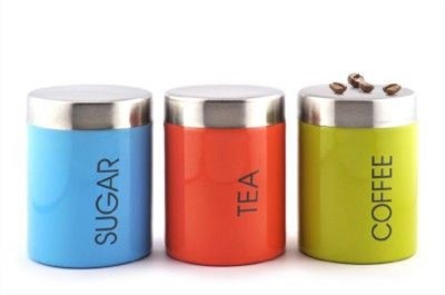 Boxy Steel Tea Coffee & Sugar Container  - 800 ml(Pack of 3, Red, Green, Blue)