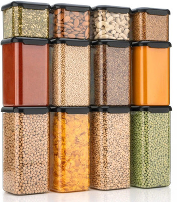 Ecodex Plastic Grocery Container  - 500 ml, 1100 ml, 1500 ml(Pack of 12, Black)