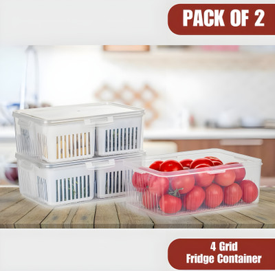Bloom Kitchen Plastic Fridge Container  - 2000 ml(Pack of 2, White)