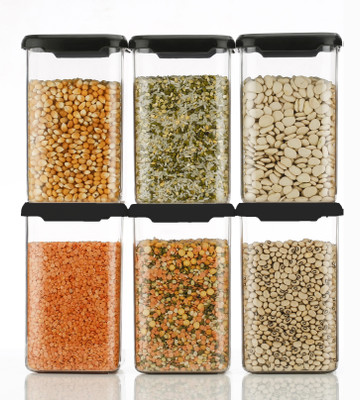 Ecodex Plastic Grocery Container  - 1100 ml(Pack of 6, Black)