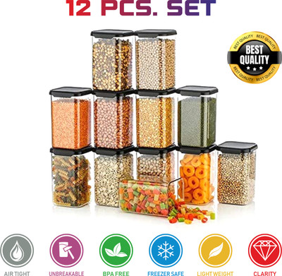 SKYLIFE Plastic Grocery Container  - 1200 ml(Pack of 12, Black)
