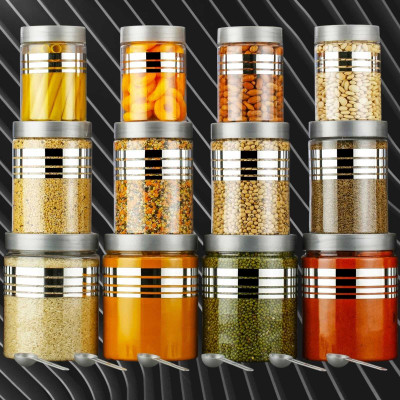 M Y Plastic Grocery Container  - 350 ml, 650 ml, 1200 ml(Pack of 12, Grey)