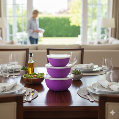 RK Steel, Plastic Grocery Container  - 800 ml, 1300 ml, 2500 ml(Pack of 3, Purple)