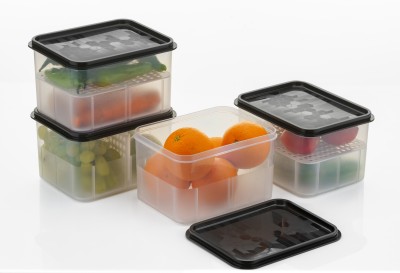 Sloppy Plastic Fridge Container  - 2300 ml(Pack of 4, Black)