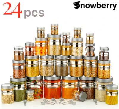 Snowberry Plastic Grocery Container  - 1200 ml, 650 ml, 350 ml, 250 ml(Pack of 24, Silver)