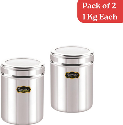 SOMWARE Stainless Steel Utility Container  - 1 kg(Pack of 2, Silver)