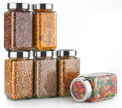 Shreeji krupa Glass Pickle Jar  - 1000 ml(Pack of 6, Clear)