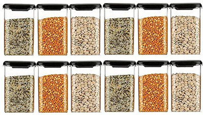 PMS Plastic Grocery Container  - 1100 ml(Pack of 12, Black)