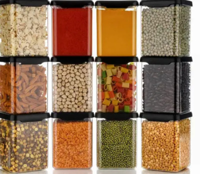 ABC Plastic Grocery Container  - 900 ml(Pack of 12, Multicolor)