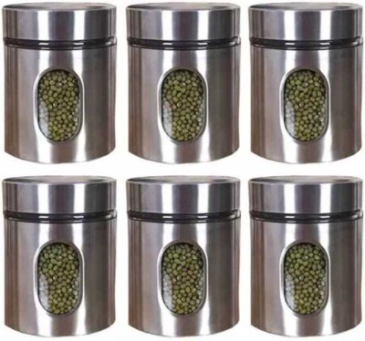 Zenity Glass, Steel Grocery Container  - 350 ml(Pack of 6, Silver)