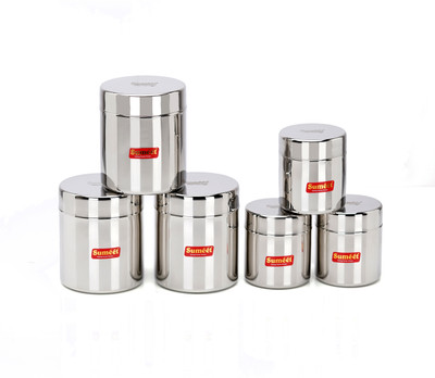 Sumeet Steel Utility Container  - 350 ml, 750 ml(Pack of 6, Silver)