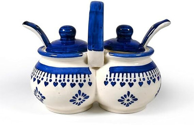 annik Ceramic Pickle Jar  - 200 ml(Pack of 4, Blue)