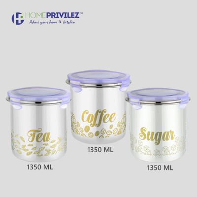HomePrivilez Stainless Steel Tea Coffee & Sugar Container  - 1 kg(Pack of 3, White)