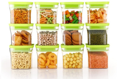 SUNSTONE Plastic Grocery Container  - 600 ml(Pack of 6, Green)