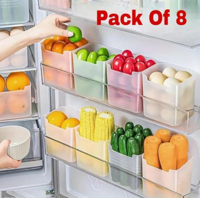 Raghunandan Plastic Fridge Container  - 1000 ml(Pack of 8, White)