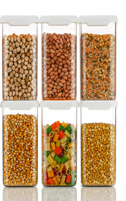 PMS Plastic Grocery Container  - 1500 ml(Pack of 6, White)